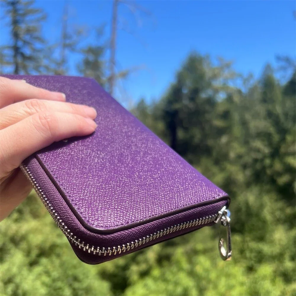 COACH Long Zip-Around PURPLE Crossgrain Leather Wallet Silver Hardware AUTHENTIC